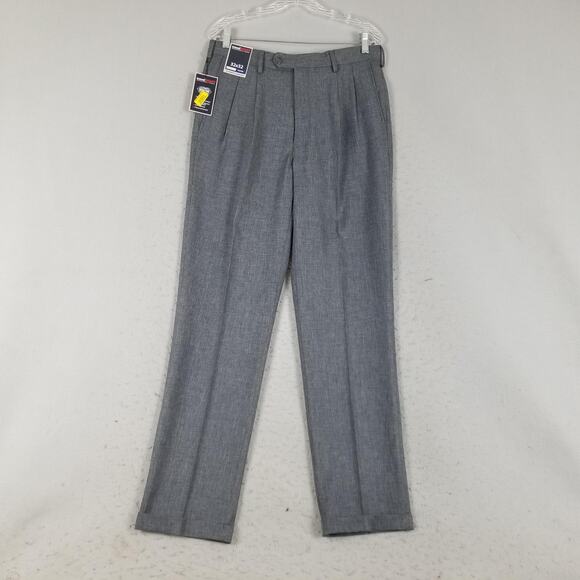 Roundtree & Yorke Pants Mens 32x32 Gray TravelSMART Pleated Stretch Waist Dress - Picture 1 of 13